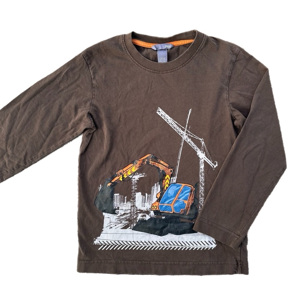H&M Boys Graphic Long Sleeve Construction Tee Shirt Size 7/8